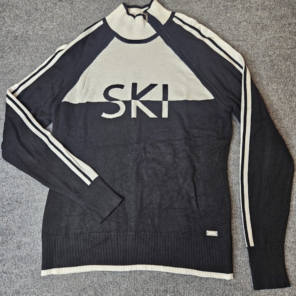 Nils Women's Ski Sweater SKI Graphic Zip Mock Neck Black White Colorblock